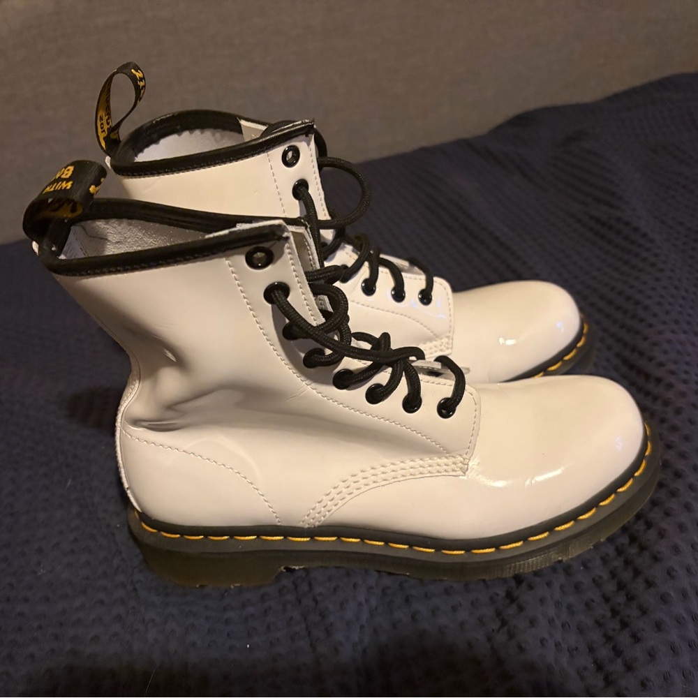 Dr. Martens White Combat Boots with Black Laces